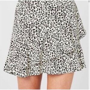Altar'd State Leopard Print Ruffle Mini Skirt Black White Animal Tiered Small